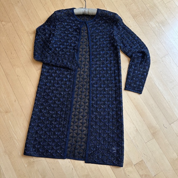 St. John Navy/Black shimmer open front cardigan, duster, SP, G1246 - Picture 2 of 6